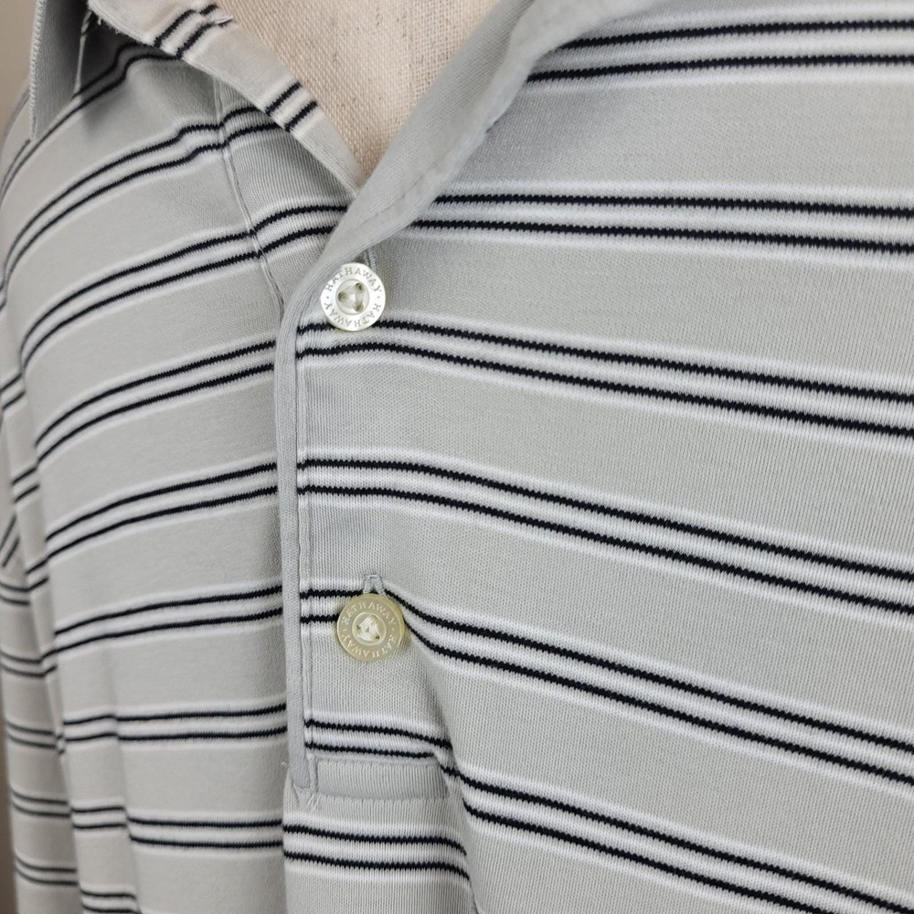 Vintage 90s Hathaway Polo Shirt Mens XXL grey Pima Cotton stripes 3 three button - Picture 4 of 16